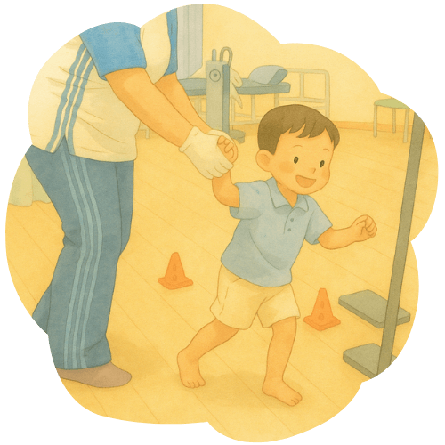 Illustration of child learning walking
